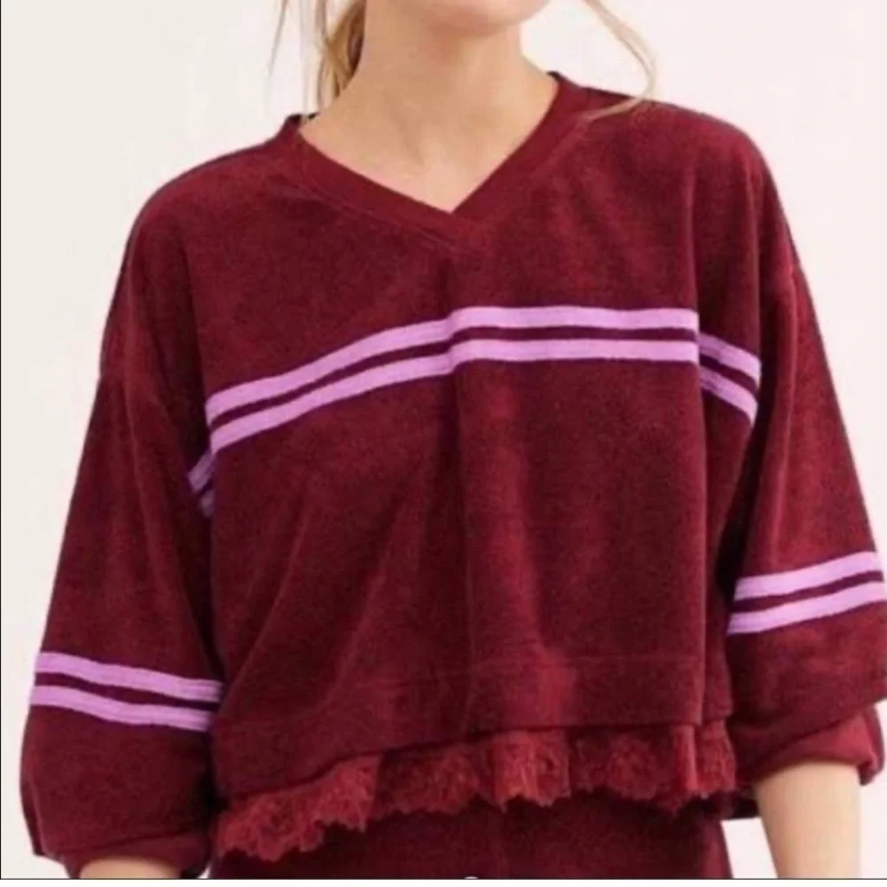 Field Day by Free People Pullover Long Sleeve Burgundy sporty Sweatshirt top